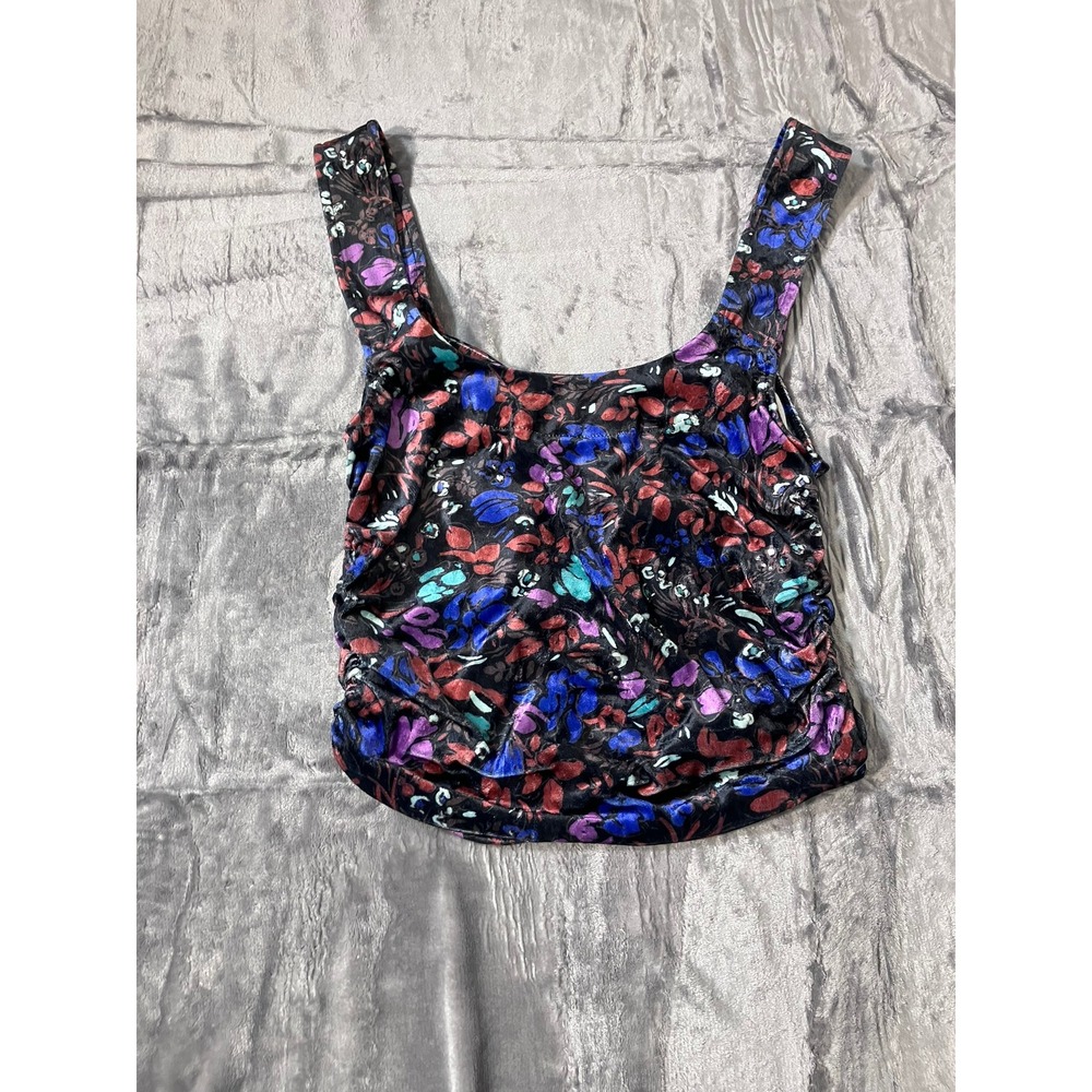 NWT Free People Black Motif Floral Velvet Ruched Hook Eye Corset Tank Top Medium